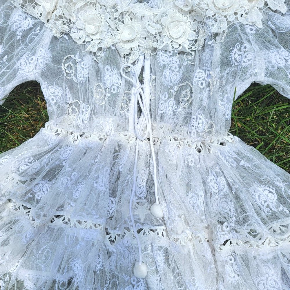angelic fairycore white lace beaded mini dress - Picture 8 of 14